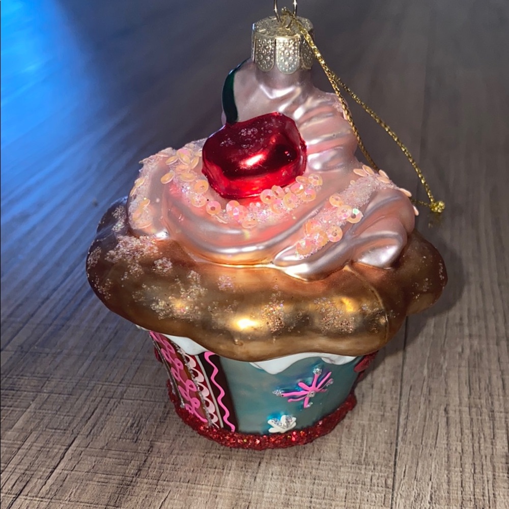 Festive Cupcake Ornament with Glitter Accents
